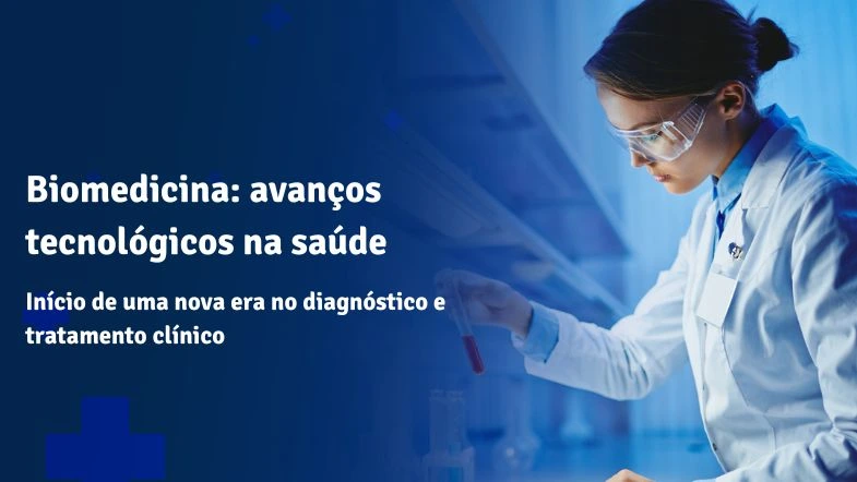 Biomédica em laboratório utilizando equipamento de análise, representando os avanços tecnológicos na saúde e o início de uma nova era no diagnóstico e tratamento clínico.