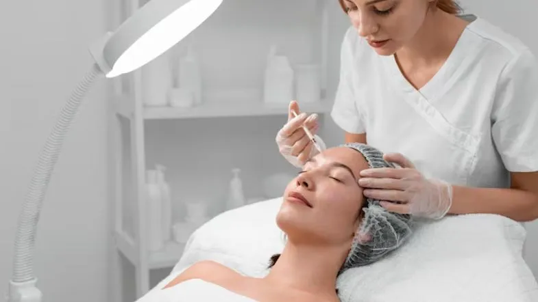 Estética avançada pode aplicar Botox? Saiba quem está autorizado no Brasil 7 Profissional realizando aplicação de Botox em paciente deitada em clínica estética, sob iluminação clínica, com foco em prática supervisionada.