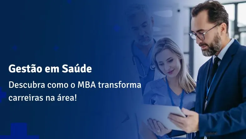 Profissional da saúde com terno e tablet conversando com médica em um ambiente hospitalar, simbolizando liderança e gestão em saúde.