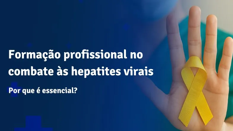 Profissional de saúde com a mão estendida exibindo um laço amarelo, símbolo da campanha Julho Amarelo de combate às hepatites virais.