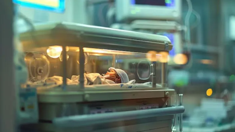 Pós em UTI Neonatal e Pediátrica: o passo decisivo para sua carreira na saúde 8 Bebê prematuro recebe suporte respiratório em incubadora de UTI Neonatal, simbolizando a tecnologia e o monitoramento constante no cuidado intensivo infantil.