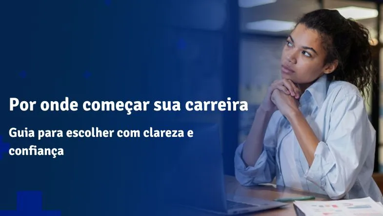 Jovem refletindo sobre carreira profissional no ambiente digital, buscando orientação vocacional e propósito.