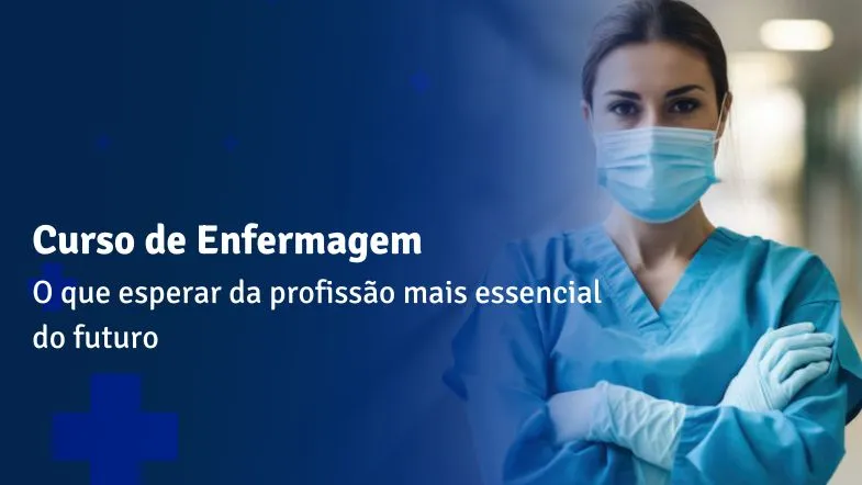 Estudante de Enfermagem com máscara e uniforme em ambiente hospitalar.