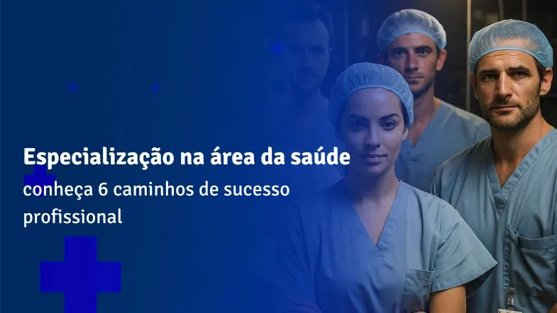 Equipe de profissionais da saúde com roupas hospitalares simbolizando liderança, trabalho em equipe e especialização técnica.