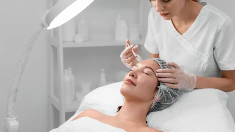 Procedimentos minimamente invasivos que transformam carreiras na estética 9 Especialista realiza aplicação facial com ácido hialurônico em paciente, exemplo de estética avançada segura e eficaz.