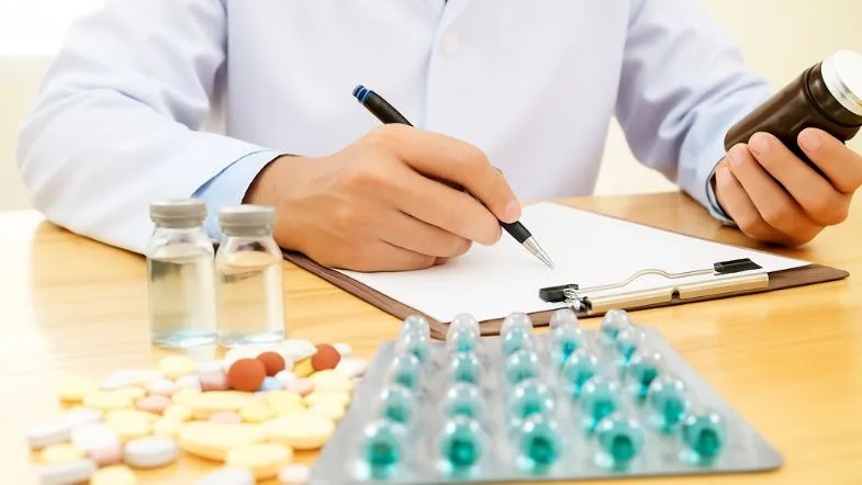 Farmácia Clínica em 2025: a regulamentação que ampliou o protagonismo do farmacêutico 8 Farmacêutico analisando medicamentos e realizando conferência de prescrição, enfatizando a nova regulamentação da Farmácia Clínica.