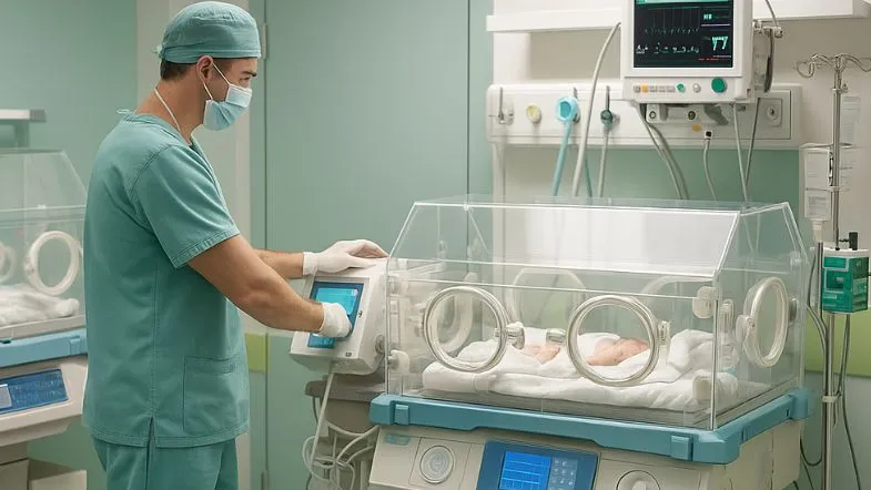 Carreira na UTI Neonatal em 2025: remuneração, oportunidades e o papel da pós-graduação 8 Profissional de saúde ajustando parâmetros de incubadora neonatal em unidade de terapia intensiva.