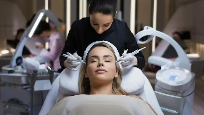 Procedimento de estética facial avançada com técnica injetável, evidenciando a profissionalização e a exigência clínica do setor em 2026.