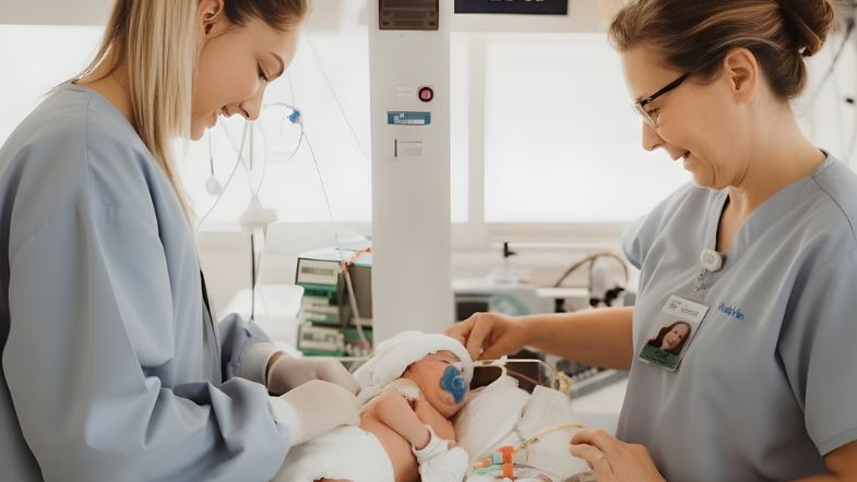 Novas diretrizes clínicas para UTI Neonatal em 2026: o que muda para enfermeiros 8 Profissionais de saúde realizando cuidado humanizado em recém-nascido internado em UTI Neonatal, com atenção à segurança e conforto.