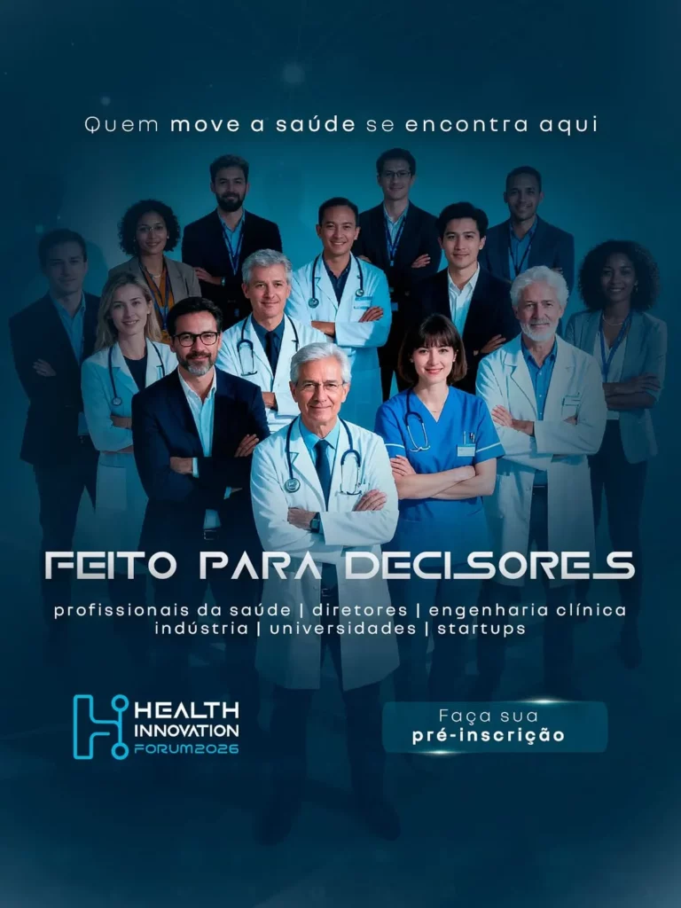 Faculdade ITH participa do HIF 2026, maior evento de inovação hospitalar do Brasil 9 Grupo diversificado de profissionais da saúde, incluindo médicos e enfermeiros, com a mensagem do evento HIF 2026 ao fundo.